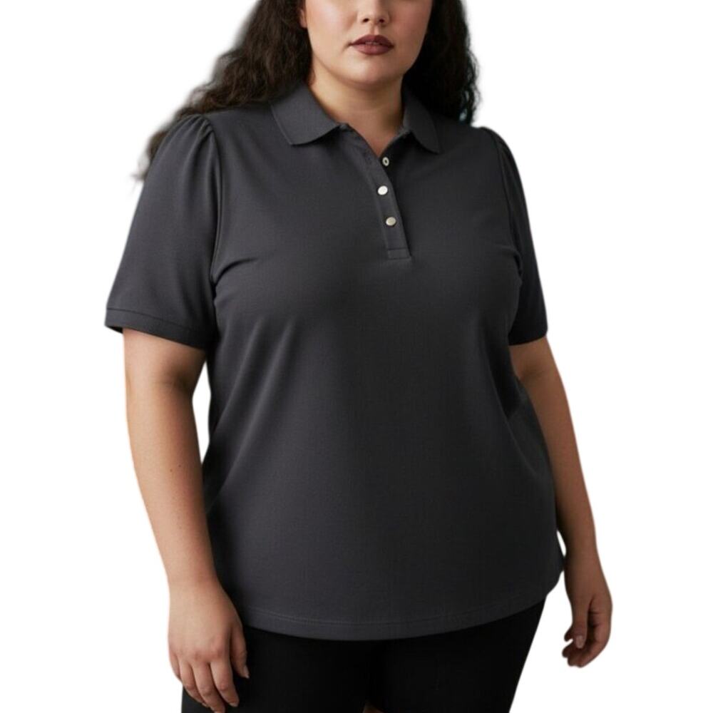 NWT Talbots Plus Petite 2X Black Gold Button Polo Top Thick Material Lux